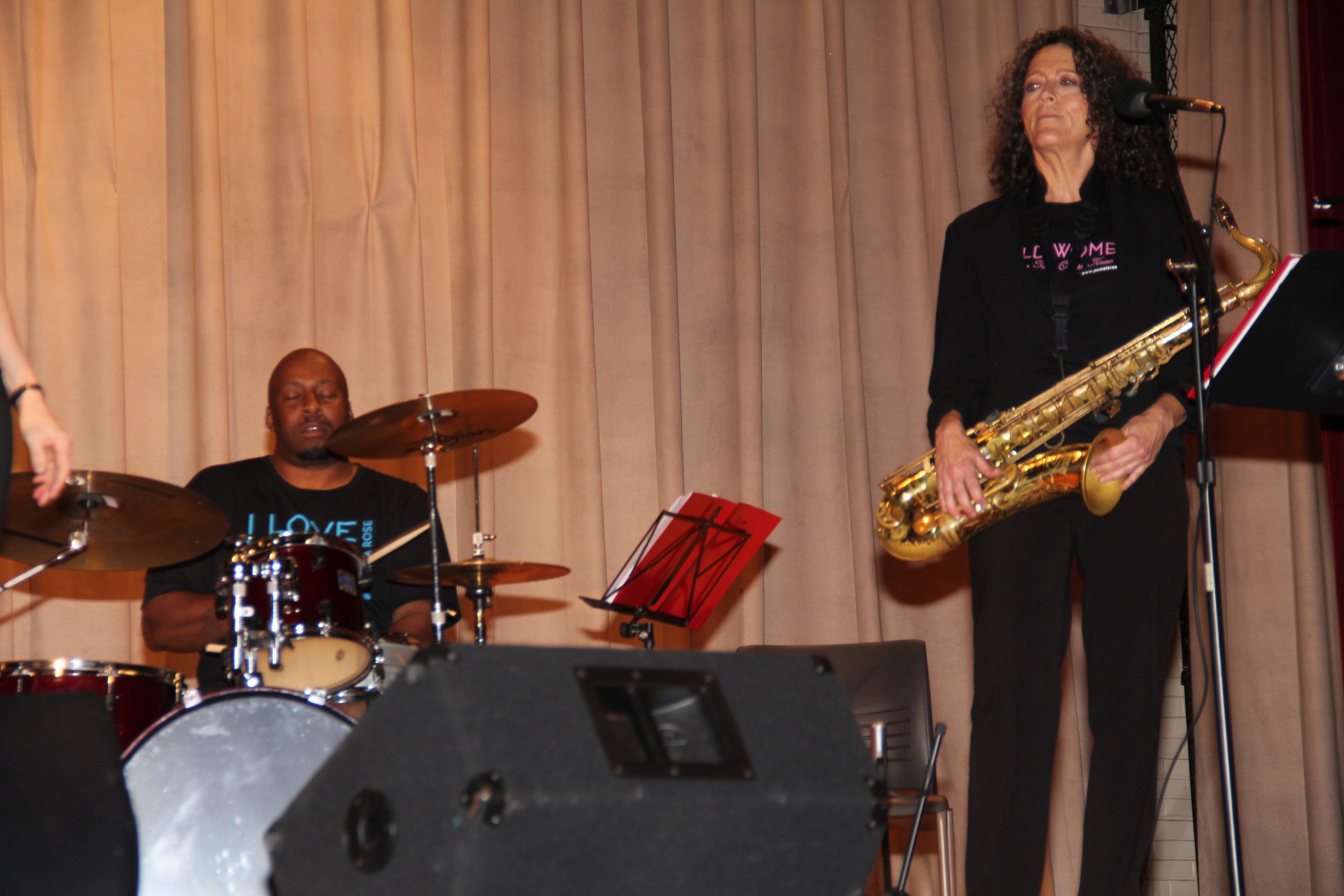 Robert Rhodes on percussion, Nancy Wright on saxophone